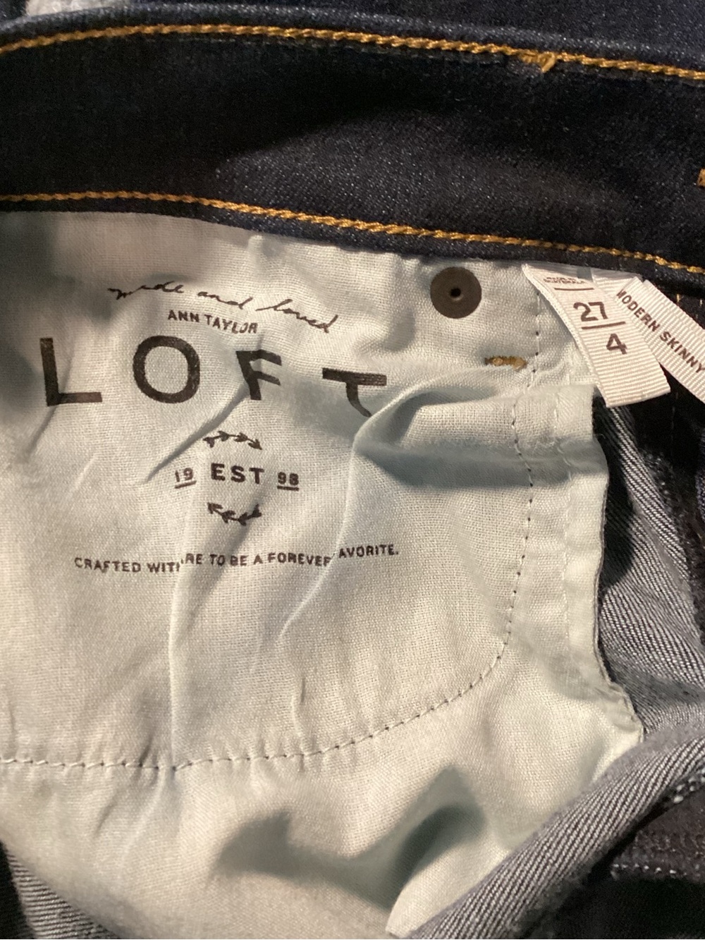 LOFT Indigo Modern Skinny Jeans with Subtle Whiskering,10”rise, sz27/4 - Picture 10 of 11